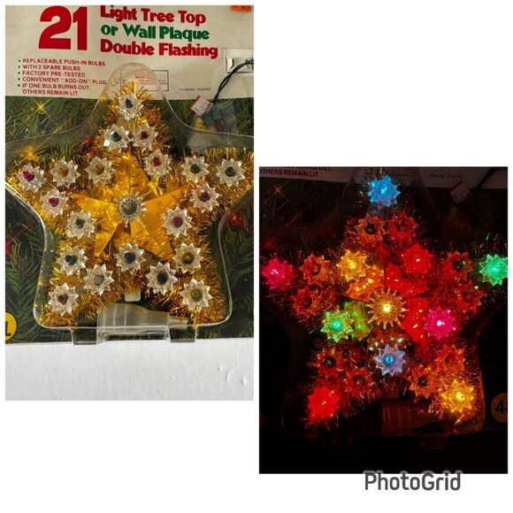 Vtg Christmas Tree Topper Star Lights Merrybrite Wall Plaque Flashing Star 7" - Picture 1 of 12